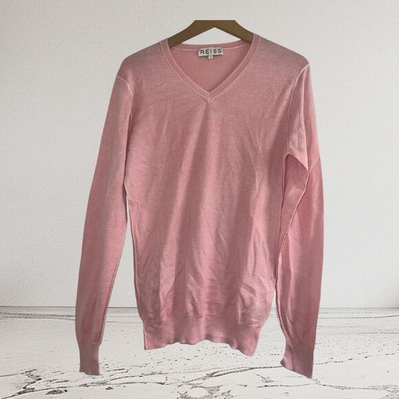 ✨Reiss Washed Out Pink V-Neck Long Sleeve Sz Small Sweater✨ - Picture 1 of 7